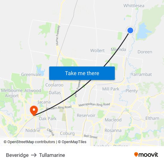 Beveridge to Tullamarine map