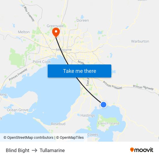 Blind Bight to Tullamarine map