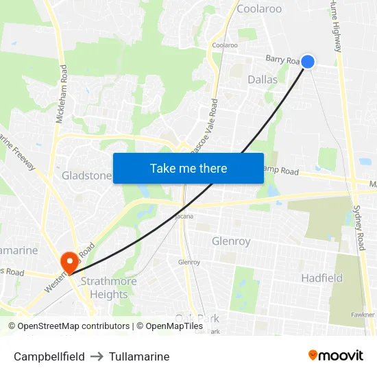 Campbellfield to Tullamarine map