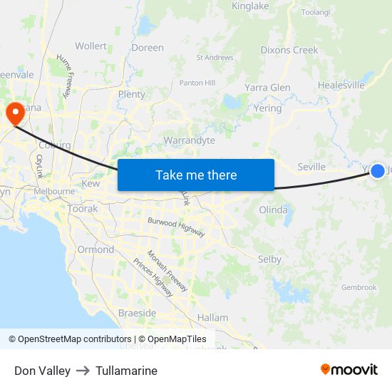 Don Valley to Tullamarine map