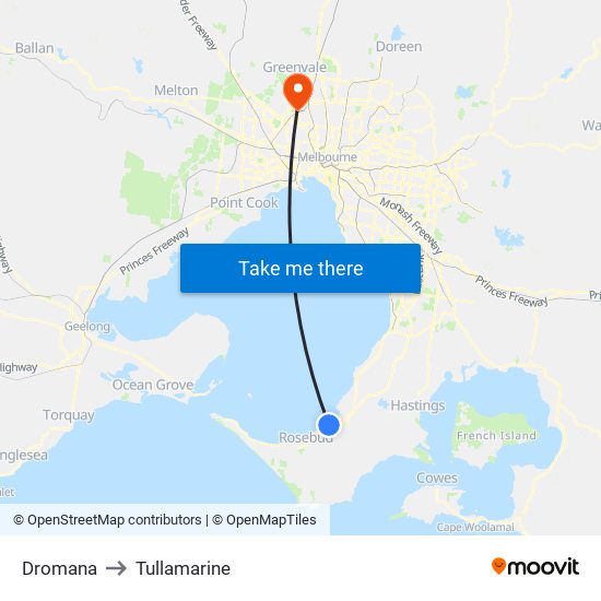 Dromana to Tullamarine map