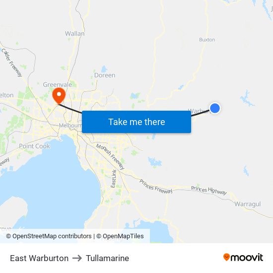 East Warburton to Tullamarine map