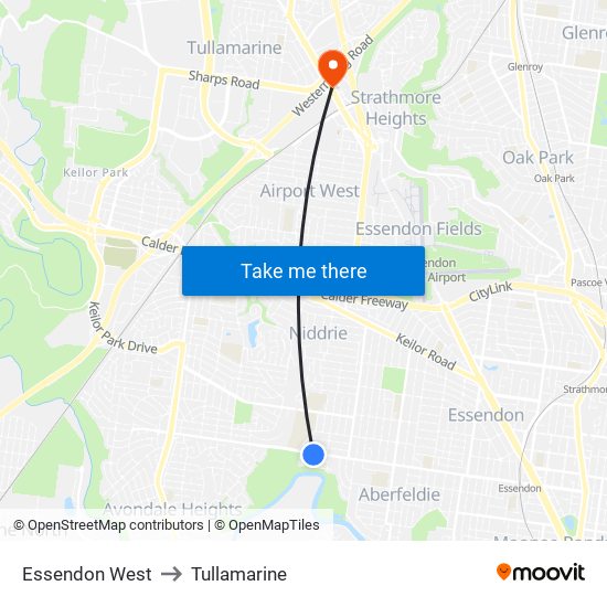 Essendon West to Tullamarine map