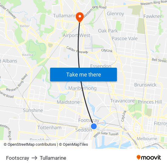 Footscray to Tullamarine map