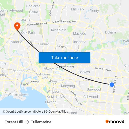 Forest Hill to Tullamarine map