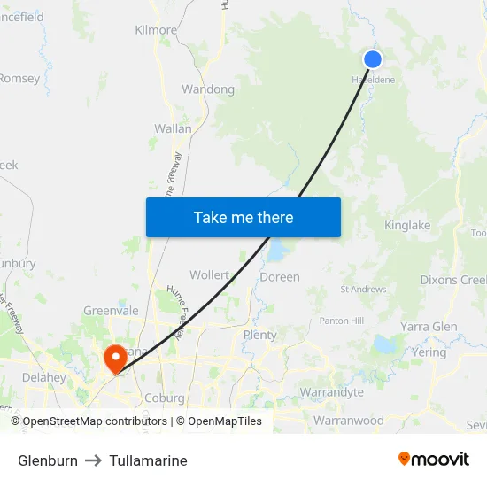 Glenburn to Tullamarine map