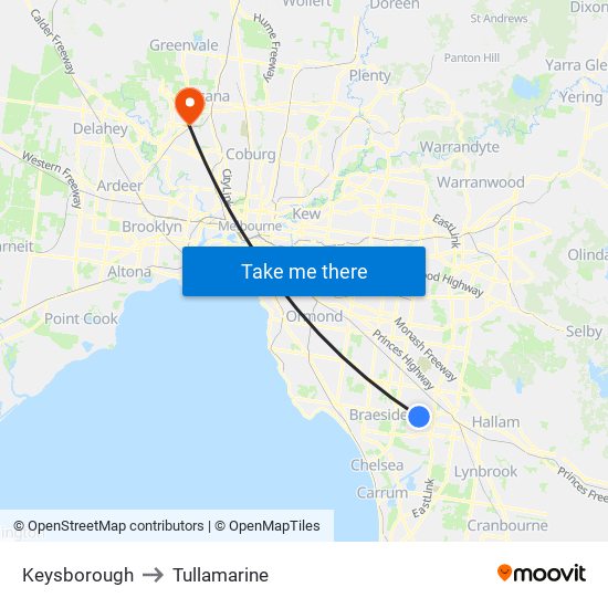 Keysborough to Tullamarine map