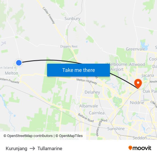 Kurunjang to Tullamarine map