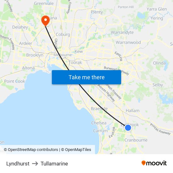 Lyndhurst to Tullamarine map