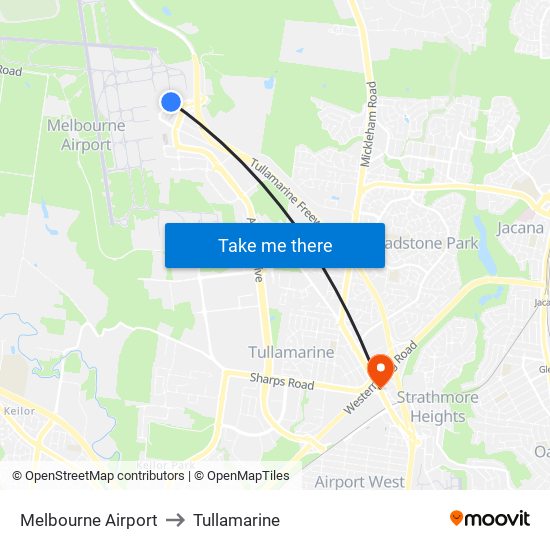 Melbourne Airport to Tullamarine map