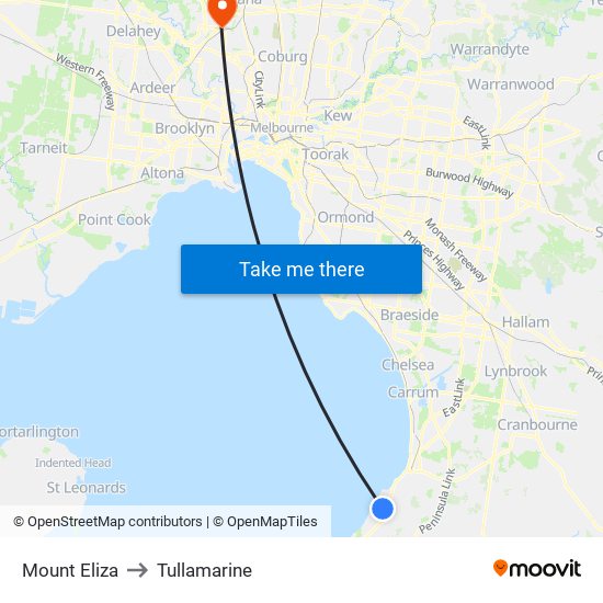 Mount Eliza to Tullamarine map