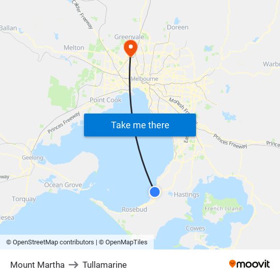 Mount Martha to Tullamarine map