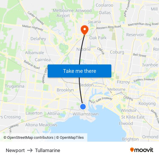 Newport to Tullamarine map