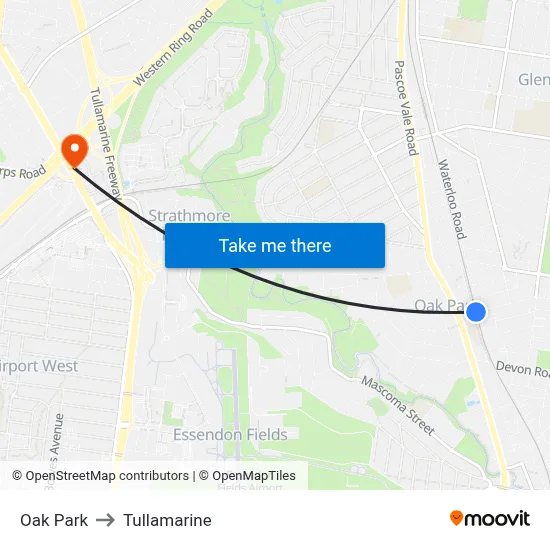 Oak Park to Tullamarine map