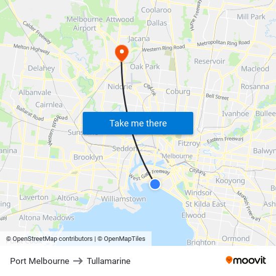 Port Melbourne to Tullamarine map