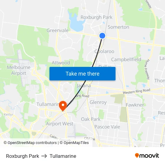Roxburgh Park to Tullamarine map