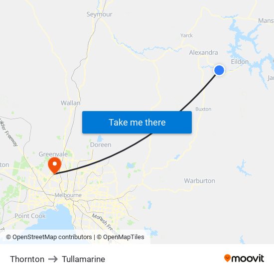 Thornton to Tullamarine map