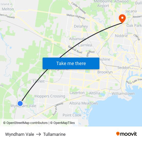 Wyndham Vale to Tullamarine map