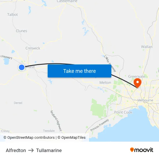 Alfredton to Tullamarine map
