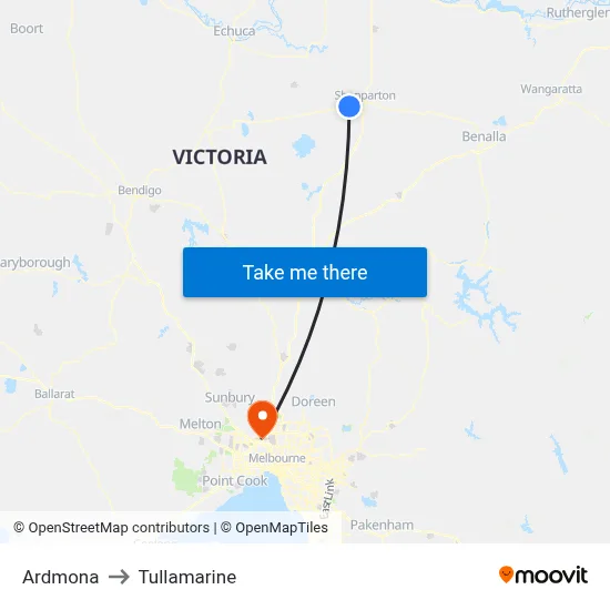 Ardmona to Tullamarine map