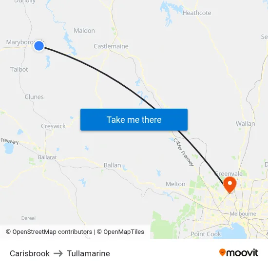 Carisbrook to Tullamarine map