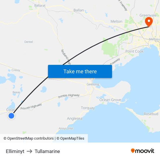 Elliminyt to Tullamarine map