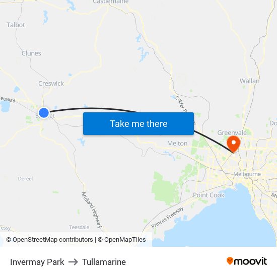 Invermay Park to Tullamarine map