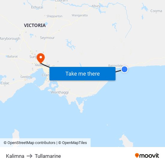 Kalimna to Tullamarine map