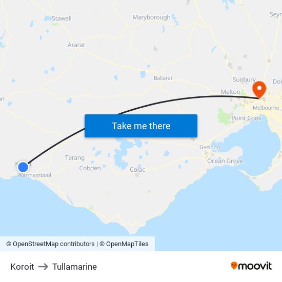 Koroit to Tullamarine map