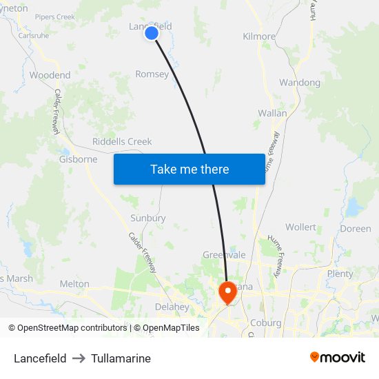 Lancefield to Tullamarine map