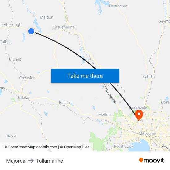 Majorca to Tullamarine map