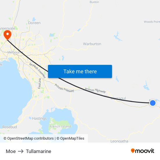 Moe to Tullamarine map