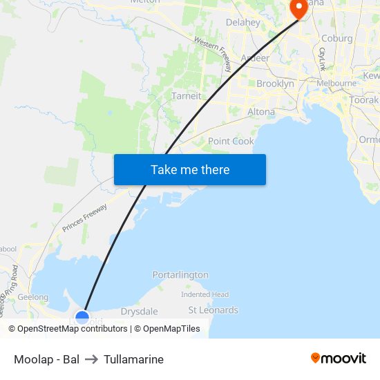 Moolap - Bal to Tullamarine map