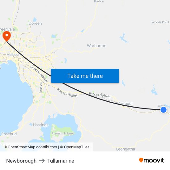 Newborough to Tullamarine map
