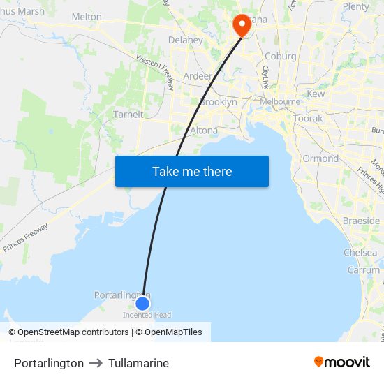 Portarlington to Tullamarine map