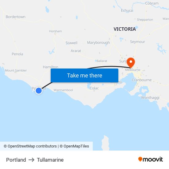 Portland to Tullamarine map