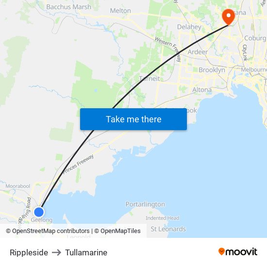 Rippleside to Tullamarine map