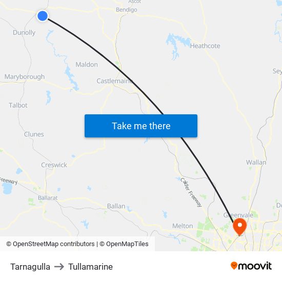 Tarnagulla to Tullamarine map