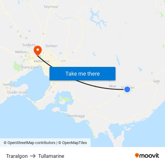 Traralgon to Tullamarine map