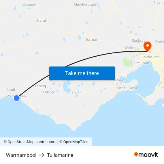 Warrnambool to Tullamarine map