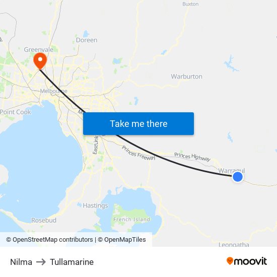 Nilma to Tullamarine map