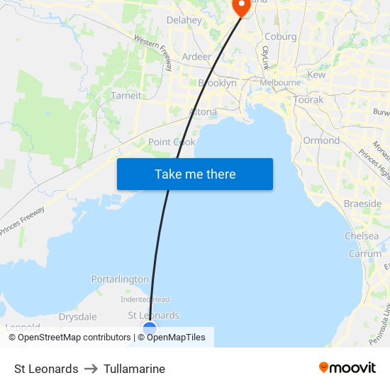 St Leonards to Tullamarine map