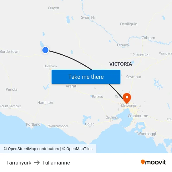 Tarranyurk to Tullamarine map