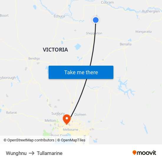 Wunghnu to Tullamarine map