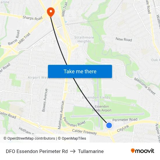 DFO Essendon Perimeter Rd to Tullamarine map