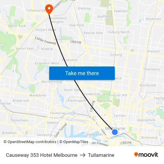 Causeway 353 Hotel Melbourne to Tullamarine map