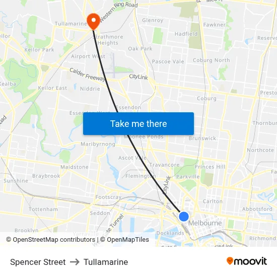 Spencer Street to Tullamarine map