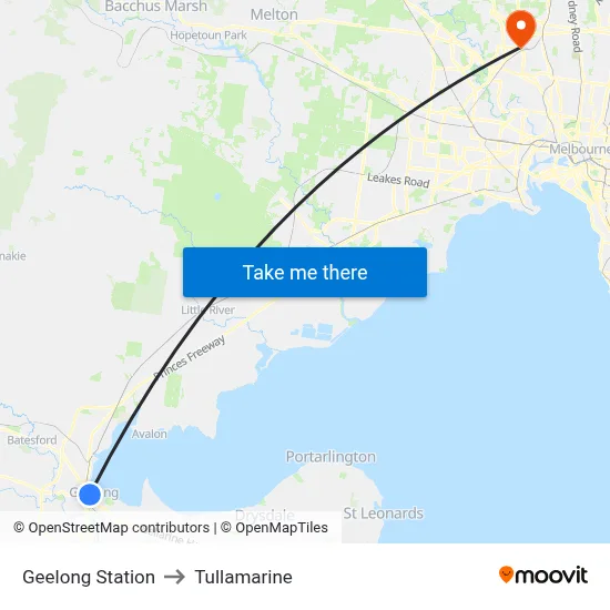 Geelong Station to Tullamarine map