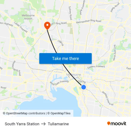 South Yarra Station to Tullamarine map