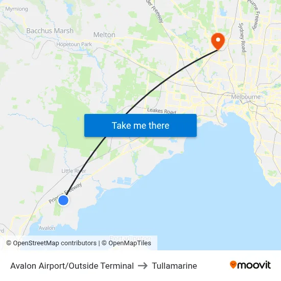 Avalon Airport/Outside Terminal to Tullamarine map